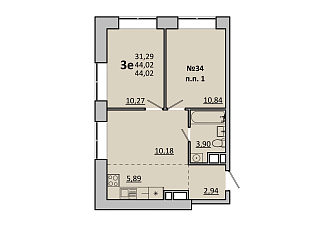 Трёхкомнатные квартиры 44,02