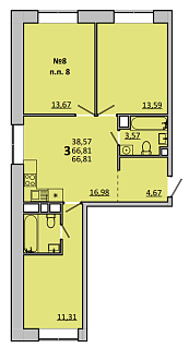 Трёхкомнатные квартиры 66,81