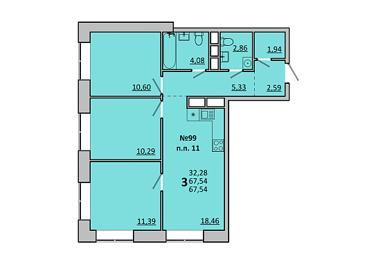 Трехкомнатная квартира №99